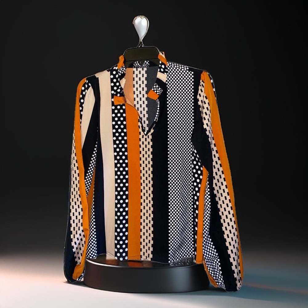 Chic Striped and Polka Dot Blouse